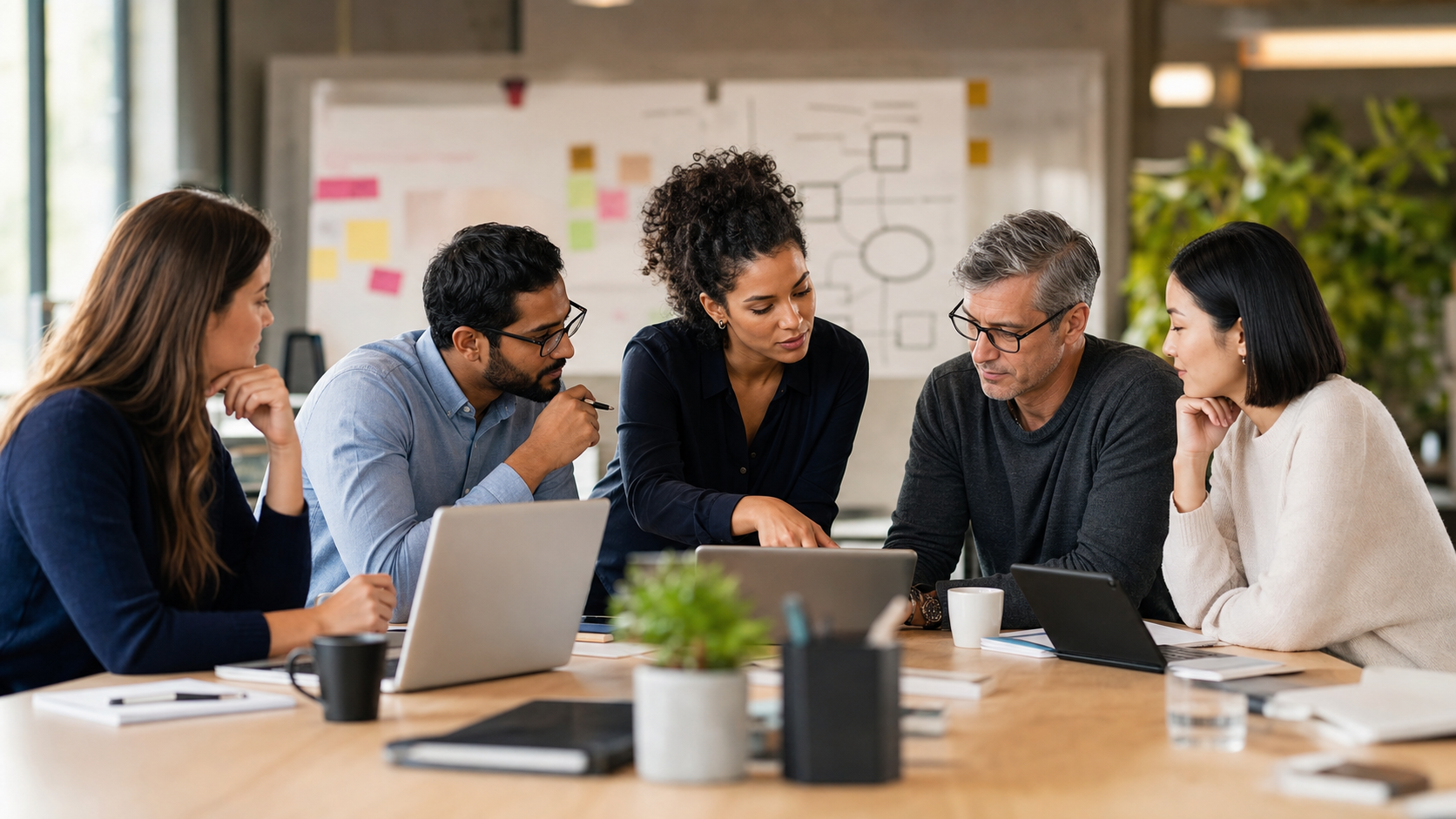 Team reviewing a private AI knowledge workflow in a modern office setting